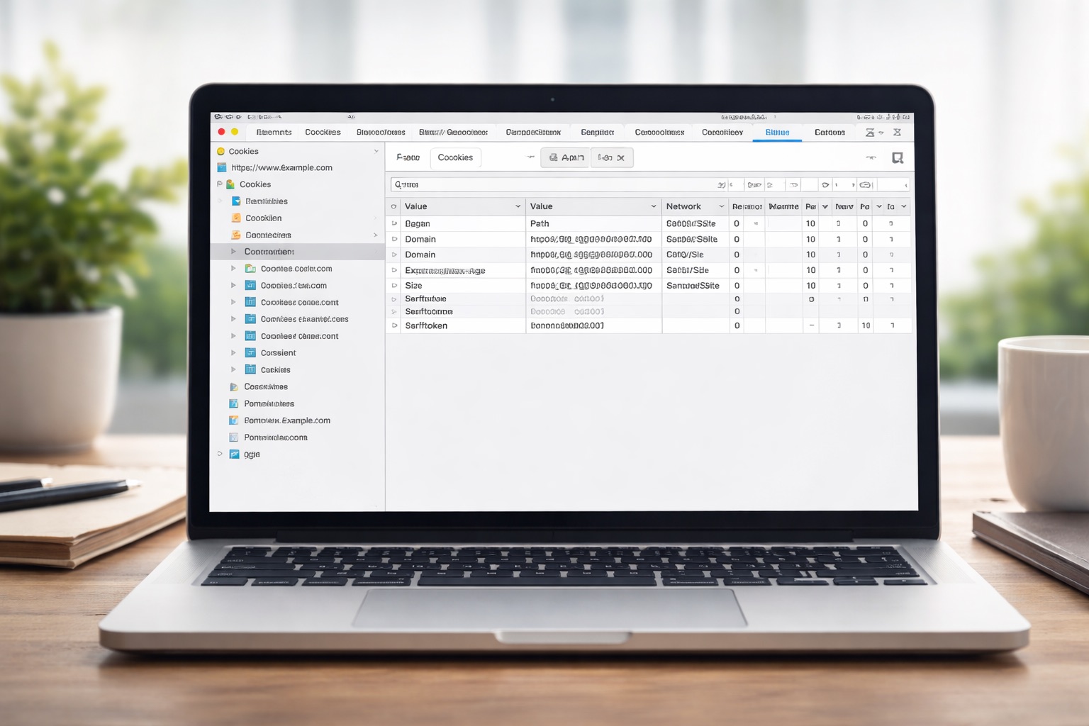 Herramientas de desarrollador del navegador mostrando una lista de cookies auditadas en un sitio web